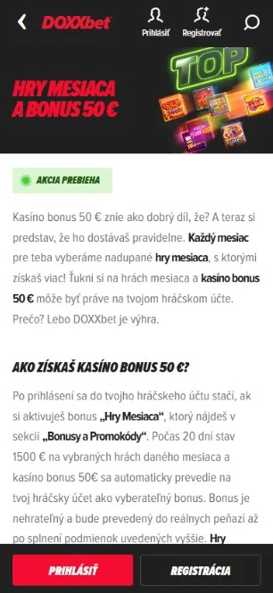 Hry mesiaca a bonus 50€