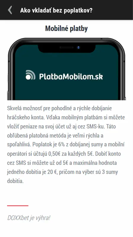 Doxxbet casino vklad cez sms