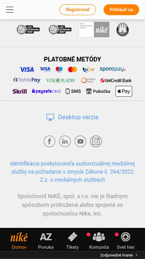 Niké casino vklad cez sms