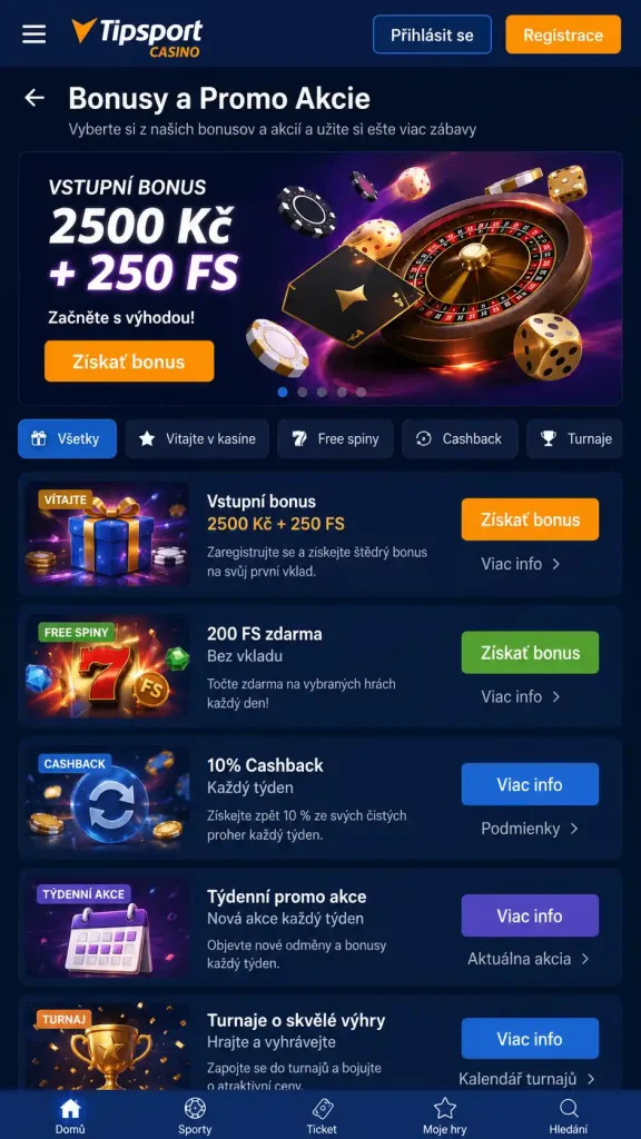 Tipsport Casino Bonusy a Promo Akcie