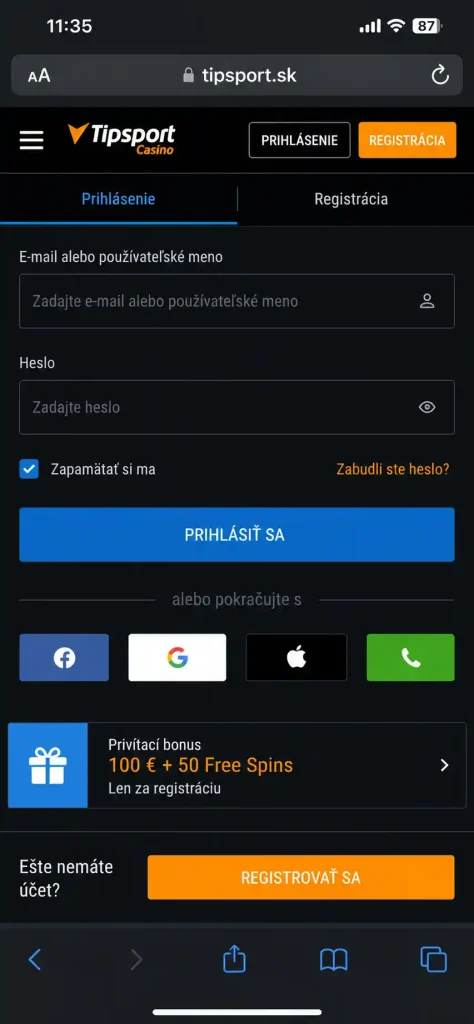 Tipsport Casino Prihlásenie a Registrácia