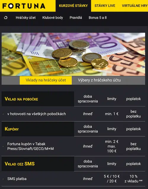Fortuna sms vklad