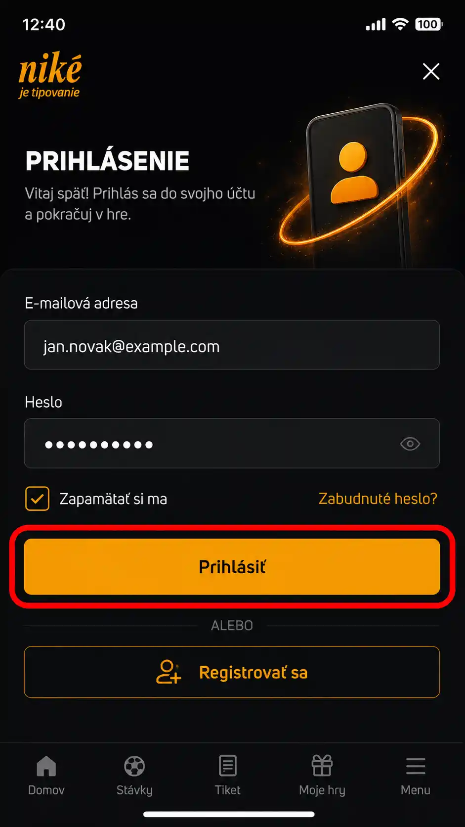 „Prihlásiť" a počkajte na načítanie účtu.