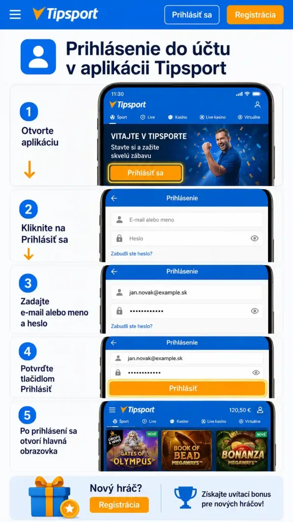 Prihlásenie do účtu v aplikácii Tipsport krok za krokom