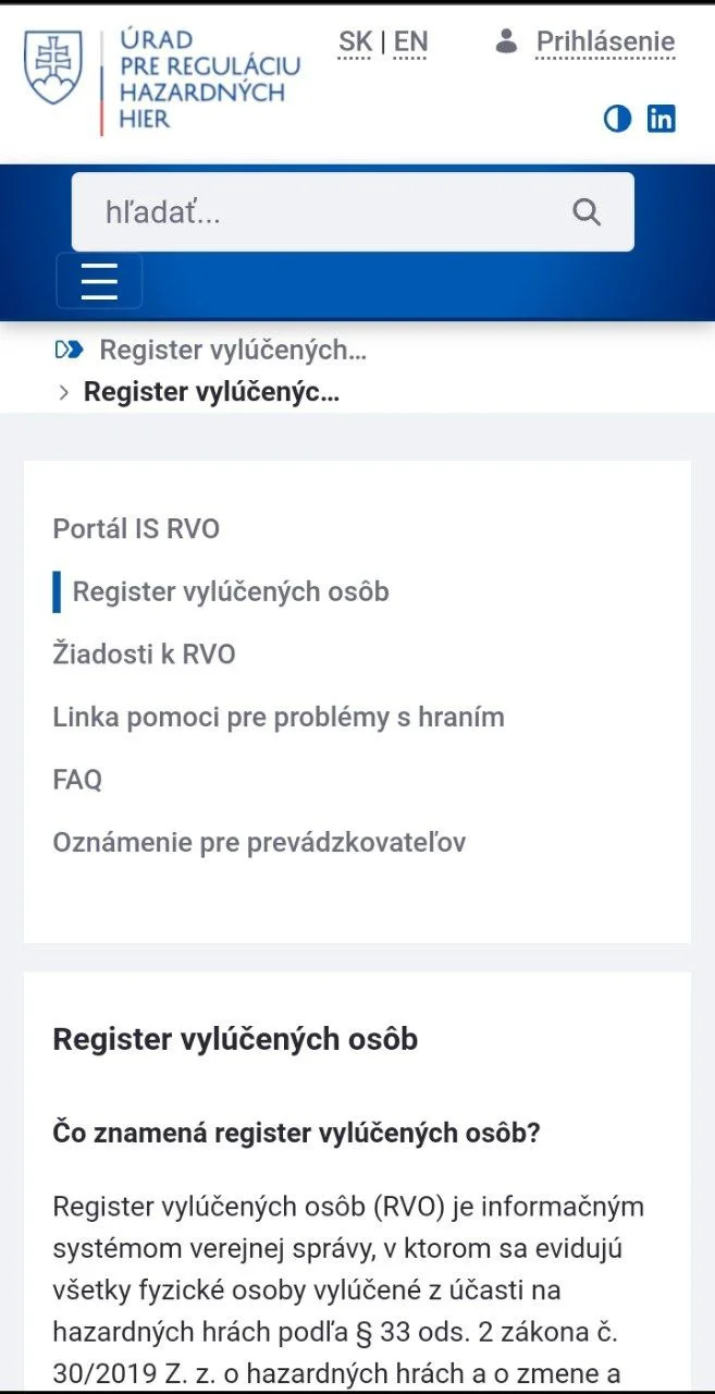 Otvorte stránku registra
