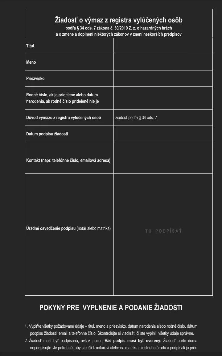 Vyplňte formulár pravdivými údajmi