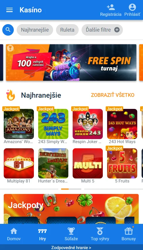 mobilnej aplikácii Tipsport