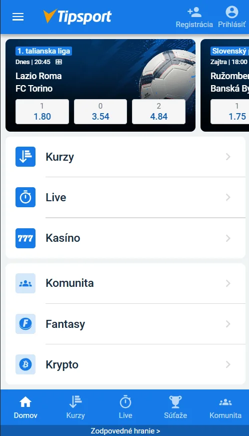 Tipsport Mobilna Verzia kasína