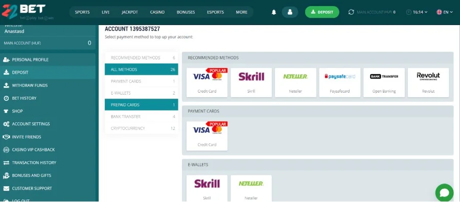 Prejdite na kartu „Deposit“ a vyberte Neteller