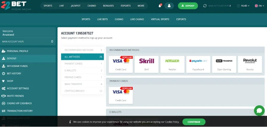 Kliknite na „Deposit“.