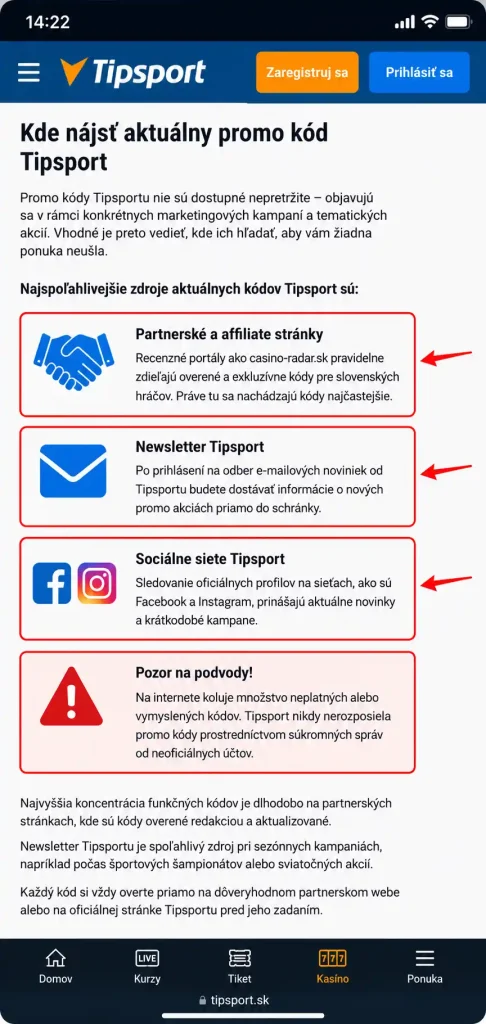 Mobilný návod, kde nájsť aktuálny promo kód Tipsport