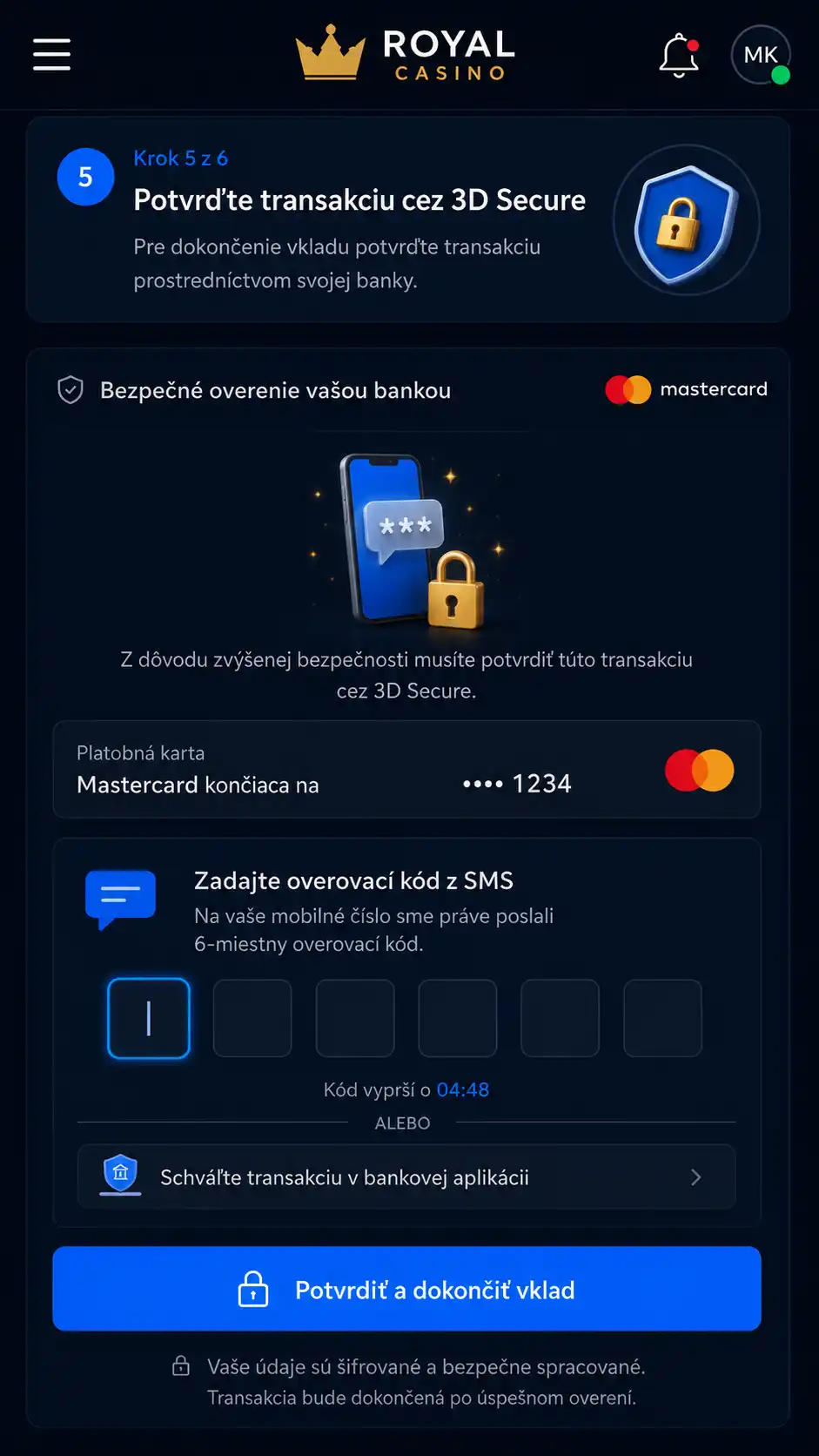 Skontrolujte zostatok – po úspešnom overení sa prostriedky okamžite pripíšu na herný účet.