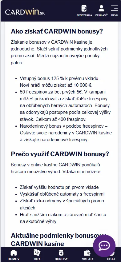 Cardwin Casino – nový hráč s 5 € bonusom bez vkladu