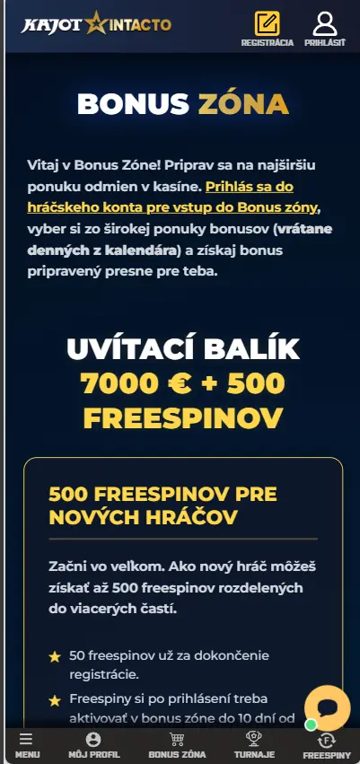 Kajot Intacto – 50 free spinov bez pretočenia