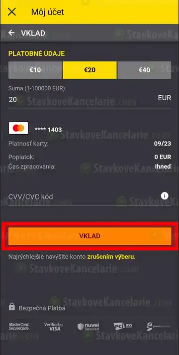 Potvrďte platbu a počkajte na pripísanie peňazí.